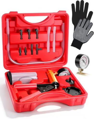 Lizoak Vakuum-Druckpumpe-Satz Handpumpe mit 63,5mm Präzisionsmanometer, Bremsenentlüftungsgerät für Einmannbetrieb, Unterdruck & Drucktester 0 bis -1 bar / 0 bis 3 bar, KFZ Diagnose Werkzeug