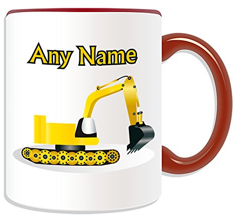 Tazza con escavatore cingolato (tema di trasporto, opzioni di colore) – qualsiasi nome/messaggio sul vostro unico – Driver Digger veicoli pesanti, costruzione di veicoli stradali operaio JCB CAT pala meccanica HGV