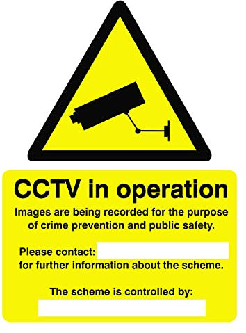 Seco Warning CCTV Cameras in Constant Operation Sign, 150mm x 200mm - 1mm Semi Rigid Plastic, Yellow