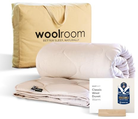 WOOLROOM Classic Warm Single Wool Duvet 11-14 tog Allergy Friendly Heat Regulating Dust Mite Resistant All Night Natural British Wool Bedding Comfort - Perfect For Winter Months or Cold Sleepers
