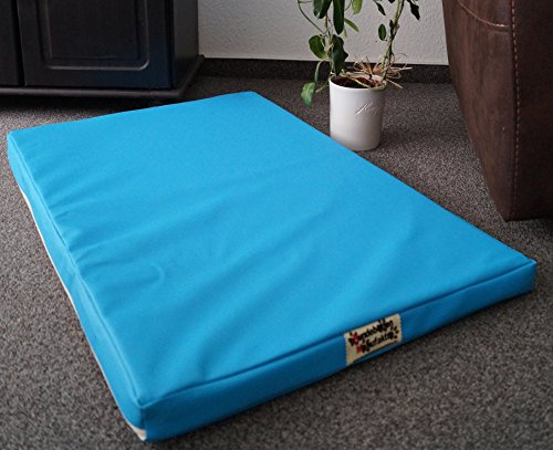 Hundebettenmanufaktur Hundematratze Hundebett Kunstleder Schaumstoff 5 cm für Hunde Verschiedene Größen und Farben Wählbar (100 cm x 60 cm, Blau)