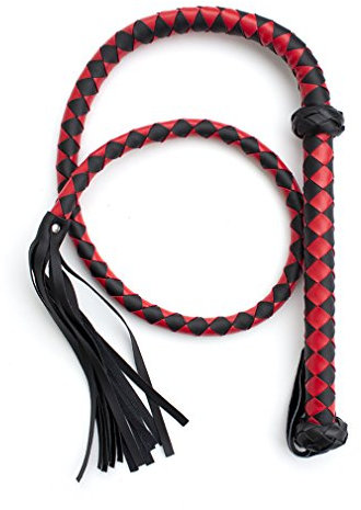 Boowhol Peitsche Leder Lange 140cm, Gerte Reitgerte geflochten S&M Bondage Flogger mit Hängenden Ring Cosplay Sex-Spielzeug Zubehör für BDSM (Schwarz Rot)
