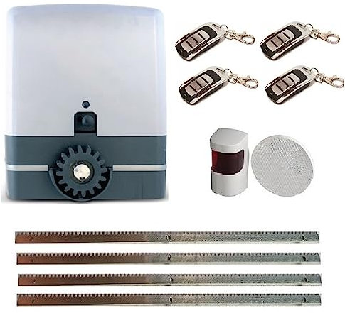 KIT completo profesional Motor puerta corredera SIMPLY para puertas de hasta 600kg.+ cuadro de control con receptor + 4 mandos a distancia + fotocélula espejo + 4 mtrs de cremallera de acero