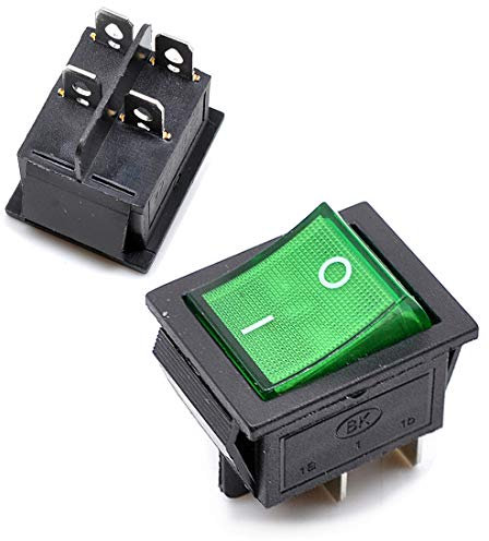 Oiyagai 10 Stück KCD4 DPST Wippschalter mit grüner Kontrollleuchte, 4-polig, 16A 250V / 20A 125V, Ein/Aus, Panel-Montage Kippschalter für Stromsteuerung und Geräte