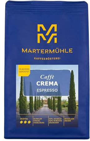 Martermühle Crema Espresso 500g kräftig I Arabica/Robusta I Aromen: Dunkler Kakao, Haselnuss I Ganze Espresso-Bohnen schonend geröstet, säurearm