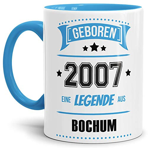 Tassendruck Geburtstags-Tasse Geboren 2007 eine Legende aus Bochum Innen & Henkel Hellblau/Geschenk/mit Spruch/Mug/Cup/Becher/Qualität Made in Germany