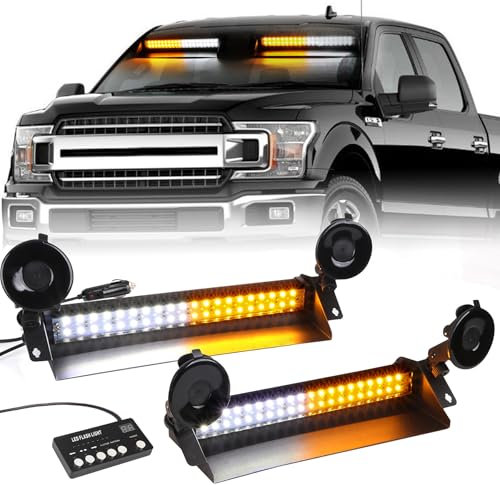 SmallFatW - Barra de luz estroboscópica para techo o parabrisas con ventosas (12 ledes, 7 patrones de flash, alta intensidad)