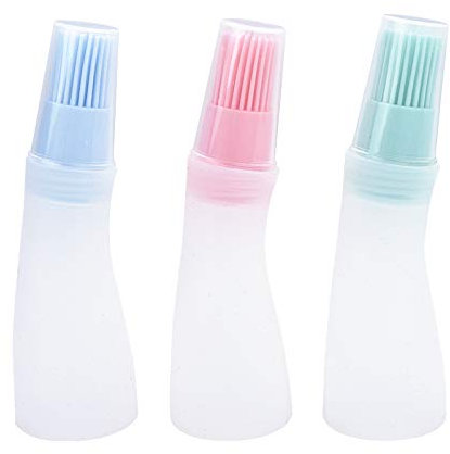 Botella de silicona con brocha,Oil Bottle with Basting Brush,Soft Bottle and Brush for Barbecue Pastry Baking Cooking, Botella de aceite de silicona con brocha,