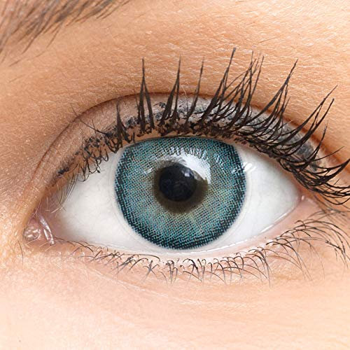 Blaue Farbige Kontaktlinsen Bella Blue Blau Sehr Stark Deckende SILIKON COMFORT NEUHEIT von GLAMLENS + Behälter - 1 Paar (2 Stück) - DIA 14.20 - ohne Stärke 0.00 Dioptrien