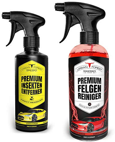 URBAN FOREST Auto Reiniger SPARSET | Premium Auto Felgenreiniger für lackierte Alu- und Stahlfelgen (1000ml) + Auto Insektenentferner für Windschutzscheibe & Scheinwerfer (500ml)