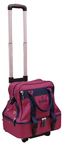 Acclaim Farne Midi Double Decker 4 Bowls Level Lawn Flat Green Bowlers Bowls Bag And 38 Tall Folding Telescopic Handle Trolley (Burgundy/Navy)