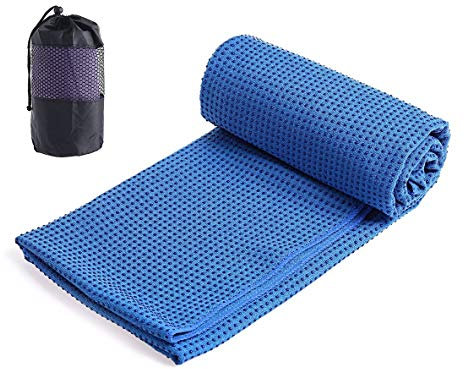 Xlabor Mikrofaser Yogatuch Handtuch mit Antirutsch Noppen Yogamattenauflage Unterlage Towel Fitnesssporttuch für die Yogamatte blau