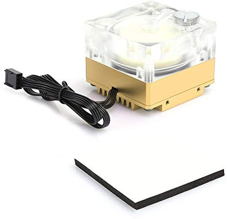Computer Wasserkühlungspumpe, DC 12V Ultra-leise G1/4 Gewinde Water Cooling Pump Tank mit 2600RMP PWM Drehzahlregelung, 500 L/H Durchfluss für PC Wasserkühlung(Gold)