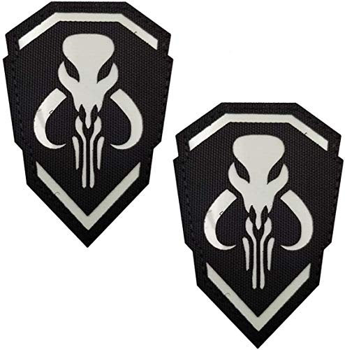 Reflektierender Mythosaurier-Aufnäher – IR Infrarot Mandalorian Tactical Military Moral Emblem Patches mit Klettverschluss Rückseite 9,5 x 6,5 cm, 2 Stück