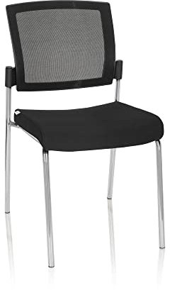 hjh OFFICE 820021 Besucherstuhl K9 V Stoff/Netz Schwarz/Chrom Konferenzstuhl bis 180 kg belastbar, Sitz gepolstert, stapelbar