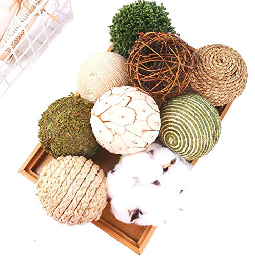 CIR OASES 9pcs 3.5Inch Fall Decorative Ball Orb Rattan Ball Rattan Woven Orbs Spherical Bowl and Vase Filler for Home Party Wedding Display Decor Props …