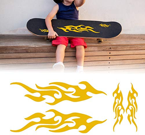TOMALL 4 Stück 12cm + 29cm Flamme Reflektierend Aufkleber für Auto Rennsport Sportstreifen Aufkleber für Golfwagen Vinyl Wasserdicht DIY für Karosserie Truck SUV Geländewagen Skateboard (Gelb)