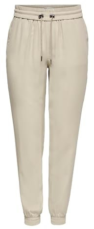 ONLY Damen Elegante Business Stoffhose | Loose Fit Poptrash Paperback Pants | Elastischer Tunnelzug ONLKELDA, Farben:Beige, Größe:34W / 30L