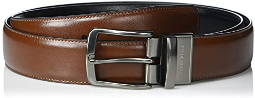 Perry Ellis Portfolio Reversible Leather Dress Belt for Men with Stitch and Heat Crease , Lugg3, 36