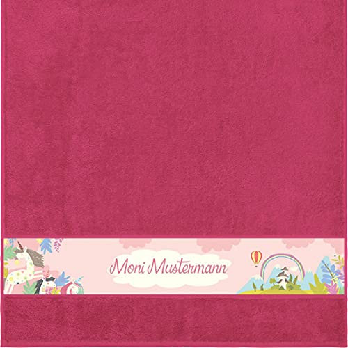 Manutextur Duschtuch mit Namen - personalisiert - Motiv Einhorn 1 - viele Farben & Motive - Dusch-Handtuch - Fuchsia - Größe 70x140 cm - persönliches Geschenk mit Wunsch-Motiv und Wunsch-Name