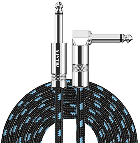 Sovvid Professional Guitar Cable 4.5M/15FT, Braided Guitar Lead Instrument Cables 6.35mm 1/4 Inch Jack Cord for Electric Guitar Bass, Amp, Speaker, Keyboard, Mandolin, Pro Audio (Black Blue)