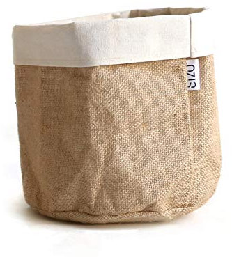 DEKO MARKET Pflanzkorb Blumentopf Übertopf Korb Aufbewahrungskorb aus Jute Natur mit Rand aus Leinen, Ø 20 cm, Höhe: 20 cm