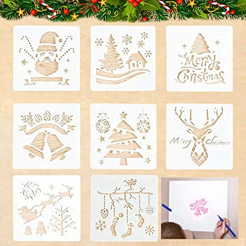 8 Stücke Schablonen Weihnachten, Weihnachten Zeichenschablonen, Weihnachten Schablone Set, Malschablonen aus Kunststoff für Scrapbooking Fotoalbum, DIY Geschenkkarten, Geschenke Weihnachten Kinder