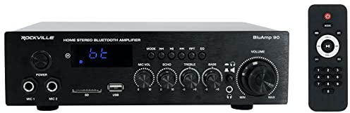 Rockville BLUAMP 90 60W RMS Home Stereo Bluetooth Receiver Amplifier, HDMI ARC, Phono Input, USB/SD Playback, Mic Echo Control, for Home Audio and Karaoke