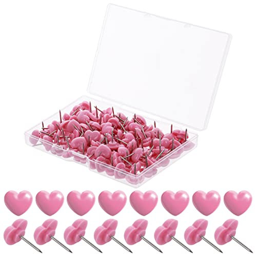 Prasacco Lot de 100 punaises décoratives en forme de cœur rose pour tableau en liège, punaises pour tentures murales, photos, cartes, affiches