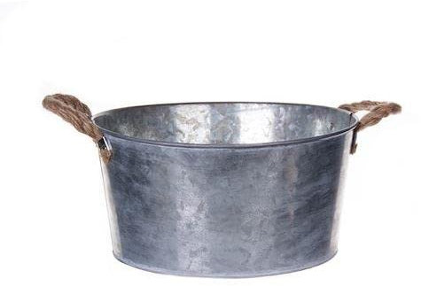 Floralcraft Jari Round Zinc Planter Flower Pot Handmade Silver Bucket Plant Pot with Rope Handle (d19xh12cm)