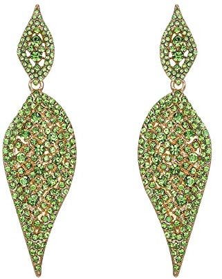 EVER FAITH Pendientes Mujer Cristal 2 Hojas Redondas Araña Art Nupcial Aretes Colgantes Perforados Verde Tono Dorado