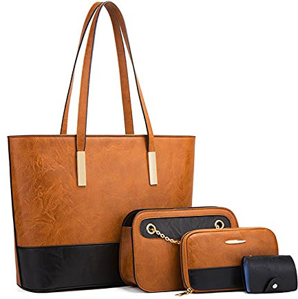 KANBUN ADITM Borsa da Donna Borse Grandi Tote Borse a Tracolla a Contrasto in Pelle PU Moda Borse con Manico Superiore Borsa da Donna 4 in 1 Borsa Hobo Quality Goods