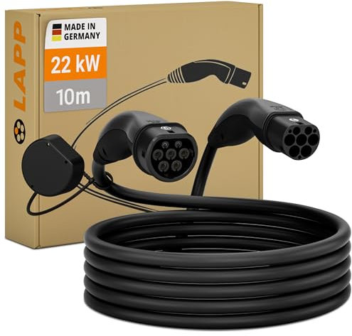 LAPP MOBILITY Typ 2 Ladekabel 22 KW 10m - Ladekabel E Auto 32a 3-Phasig - IP55 geschütztes Ladekabel Mode 3 - Ladekabel Typ 2 mit korrosionsresistenten Steckkontakten - geeignet für PHEV, BEV & EV