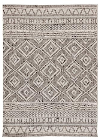 TESSO LIVING In- & Outdoor Kurzflor Teppich, rutschfest, Balkon Terrasse Küchenteppich, Boho Ethno -Beige - 80cm x 150cm - UV- und Witterungsbeständig, Moderner Teppich