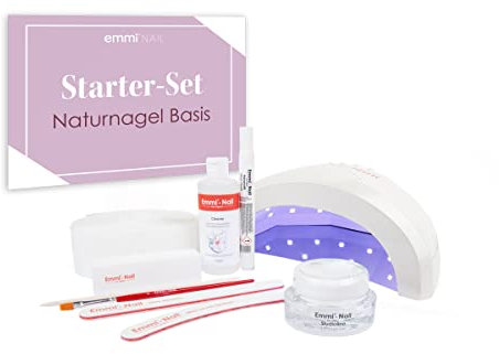 Emmi Nail Gelnägel Starterset UV/LED Galaxy Naturnagel Basics – 10-tlg. Nagelset mit Lichthärtungsgerät & 1-Phasen-Gel | Profi Set zur Naturnagelverstärkung | Nägel selber machen | Made in Germany