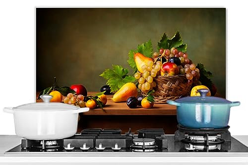 KitchenYeah© Pannelli Paraschizzi x Cucina Lastra in Alluminio 70x50 cm Alzatina Paraspruzzi Pannello per Cucine Rustico - Cestino - Frutta - Natura Morta