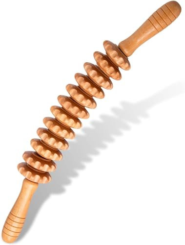 Faszienroll Holz Massageroller Mit Griff - Rücken Massagegerät, Faszienstab für Muskelentspannung, Körperformung, Gua Sha Massage - Gebogenes Hand-Körpermassagegerät (A)