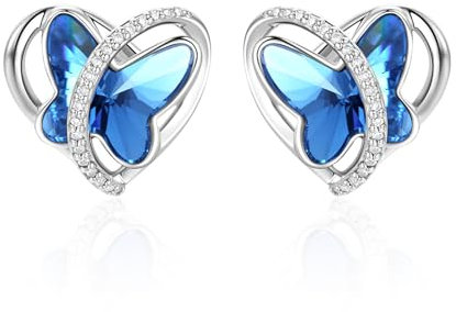 GEORGE · SMITH Orecchini Cuore Farfalla Argento Sterling 925 per Donne Ragazze Orecchini Cristallo Farfalla Blu Gioielli Regali Compleanno per Mamma Moglie (Blu)