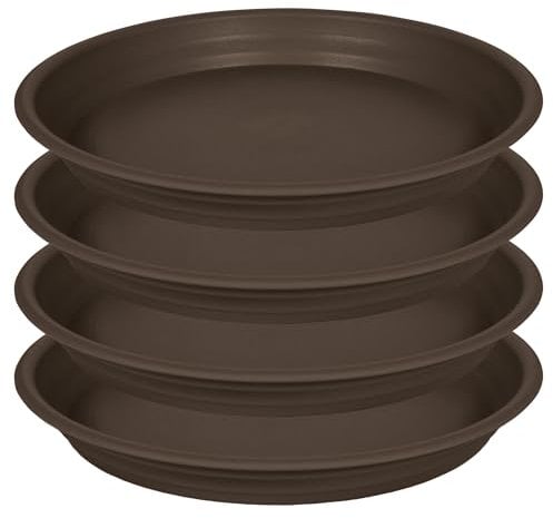 SAUCERHOME Pflanzen-Untersetzer, 35,6 cm, 4 Packungen Kunststoff-Blumentopf-Untersetzer und Tropfschalen für drinnen und draußen, schwer, stabil, langlebig, Pflanzteller, Wasserfänger (braun)