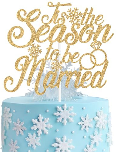 Gold Glitter Tis the Season to be Married Cake Topper, Snow in Love/Snowflake Love, Winter Snow Themed Wedding Anniversary Party Decorations Supplies