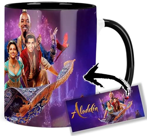 Aladdin Will Smith Mena Massoud Naomi Scott A Tasse Innen & Henkel Schwarz Keramikbecher Mug
