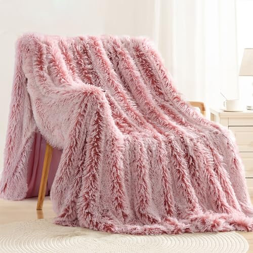 KANKAEU Kuscheldecke Flauschig 130×160 cm, Super Weich & Warme Decke, Farbverlauf Hellrosa Kuscheldecke, Fleecedecke, Sofadecke, Tagesdecken, Couchdecke