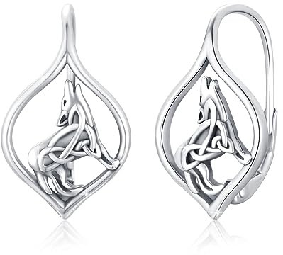 Wolf-Ohrringe für Damen und Herren, 925er Sterlingsilber, Wolf-Schmuck, Geschenk Muttertag, Wikinger-Wolf-Creolen, Sterlingsilber, ohne Edelstein