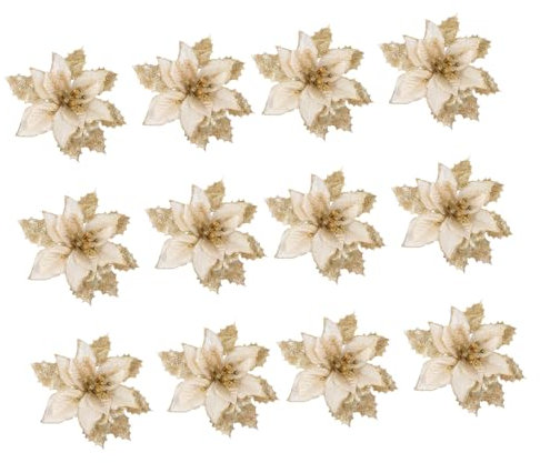 12 STK Glitter Weihnachtsblumen Weihnachtsschmuck Weihnachtsstern Künstliche Blumen Gelee-schaber Große Künstliche Weihnachtssterne des Deckels Blitz 15c Plastik Glitzerpulver