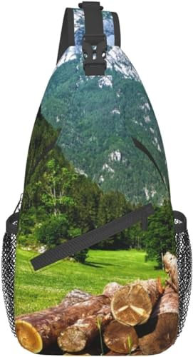 KWQDOZF Sling-Rucksack Umhängetasche Brusttaschen Schweizer Alpen-Landschaftsdruck Sling-Tasche für Reisen Sport