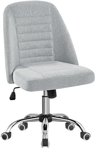 Yaheetech Sedia Ufficio Scrivania Cameretta Senza Braccioli Ergonomica Imbottita in Tessuto con Rotelle Girevole, Funzione Dondolo, Altezza Regolabile Portata 136 kg Grigio Chiaro