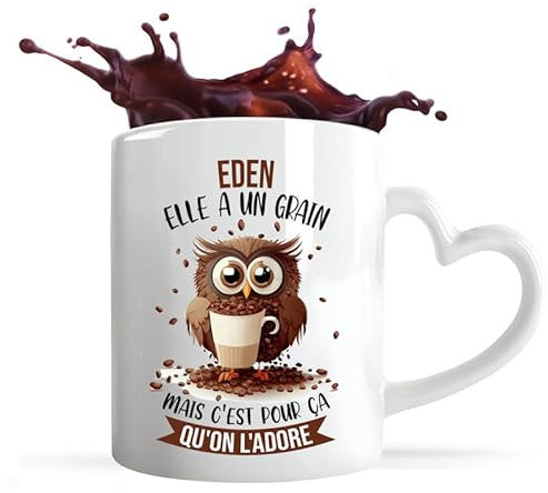 Planetee Tasse anse Coeur Eden Chouette Café | Mug avec anse en forme de Coeur | Idée Cadeau Humour Collègue Travail Famille Anniversaire Noël