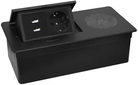 CHENGPI Regleta Enchufes con USB & 2 Enchufes & 15W Cargador Inalámbrico,Enchufes Encimera Cocina,Enchufes de Superficie,Enchufe Empotrable Mesa