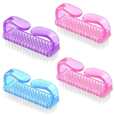 RSYHVG 4 Pcs Nail Brushes, Nail Cleaning Brush Plastic Handle Scrubbing Brush Eco Friendly Fingernail Brush with Soft Bristles Nail Manicure Dust Brush for Hand Toes Nail Home Garden Salon use