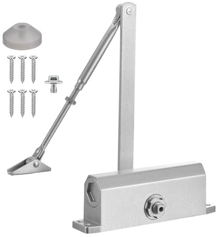 QUARKZMAN Cierre de Puerta Automático Cierre de Puerta Automático de Tamaño Grande Resorte Hidráulico Ajustable para Puerta Exteriores e Interiores de Metal (Plata, Aluminio, 90D)
